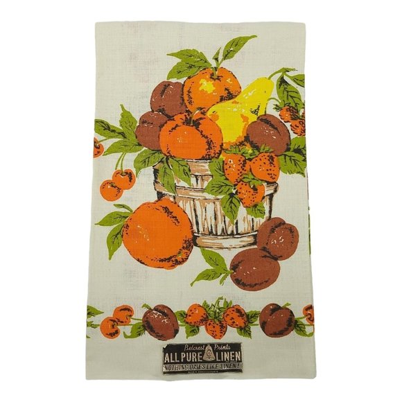 Belcrest Prints Tea Towel Fruit Bowl Pears Apple Strawberries Linen NOS Lot of 4 - Picture 5 of 9